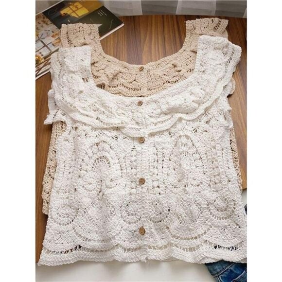 Crochet Lace Button Up Cardigan - Picture 7 of 7